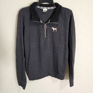VICTORIA'S SECRET PINK Charcoal Gray Gold Half Quarter Zip Sweatshirt Jacket - L
